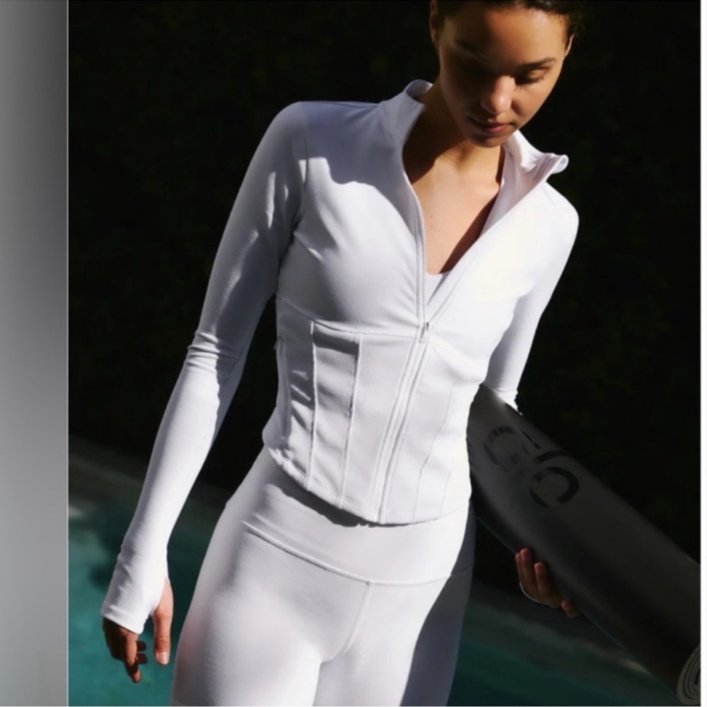 ALO Yoga Airbrush Corset Full Zip Up Jacket in White Women's